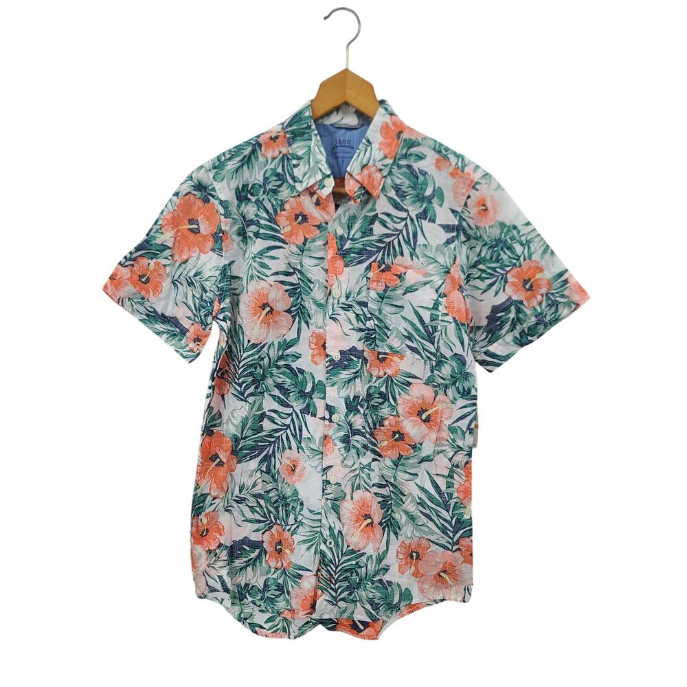 IZOD Saltwater Hawaiian Tropical Camp Shirt  Small Resort wear Cruise Vacation